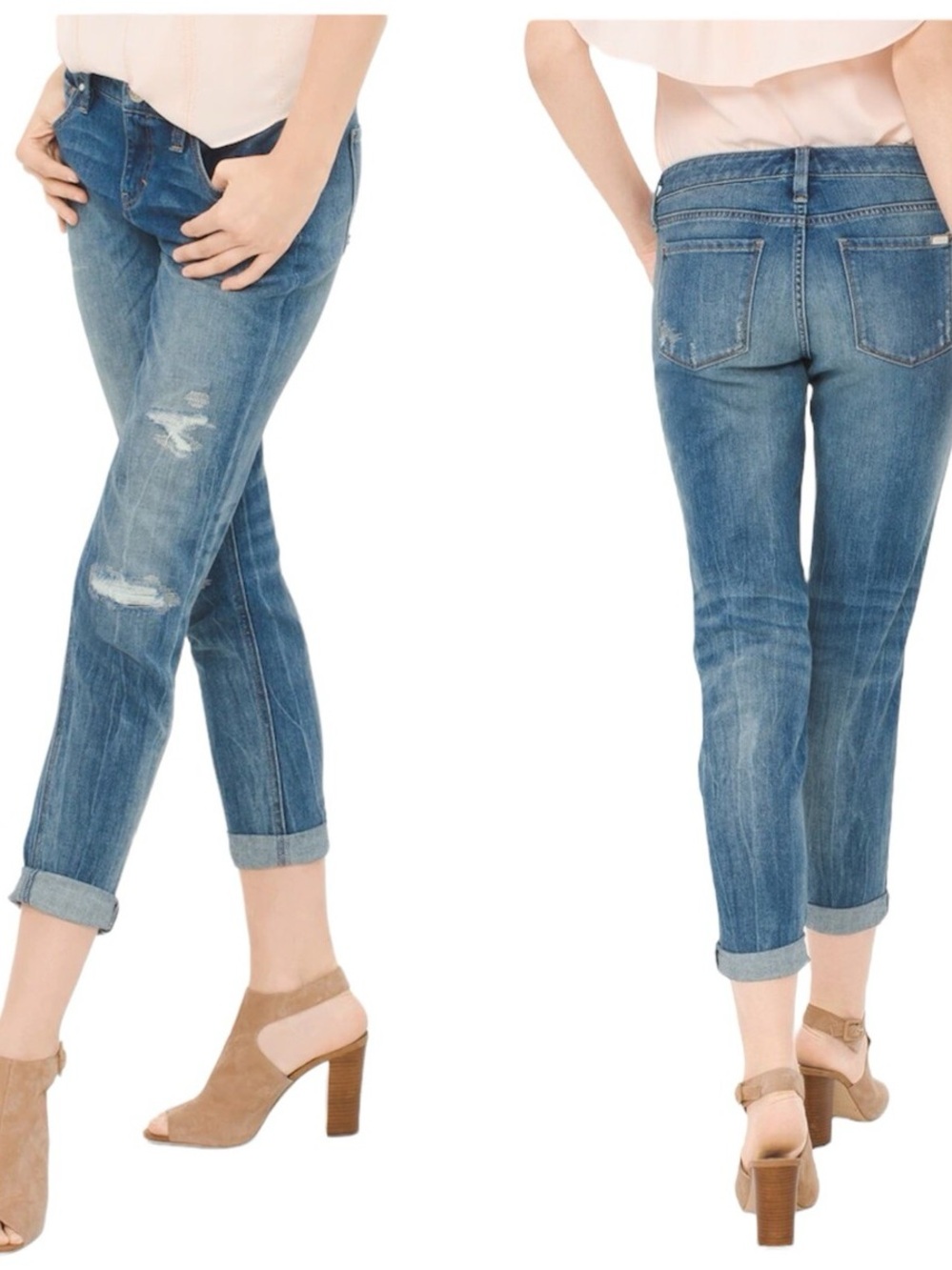 White House Black Market Distressed Cropped Blue Jeans